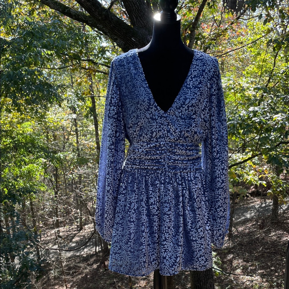 JEN ROSSI COLLECTION SUNSET STRIP LAPIS MINI DRESS Sz L - Picture 2 of 14